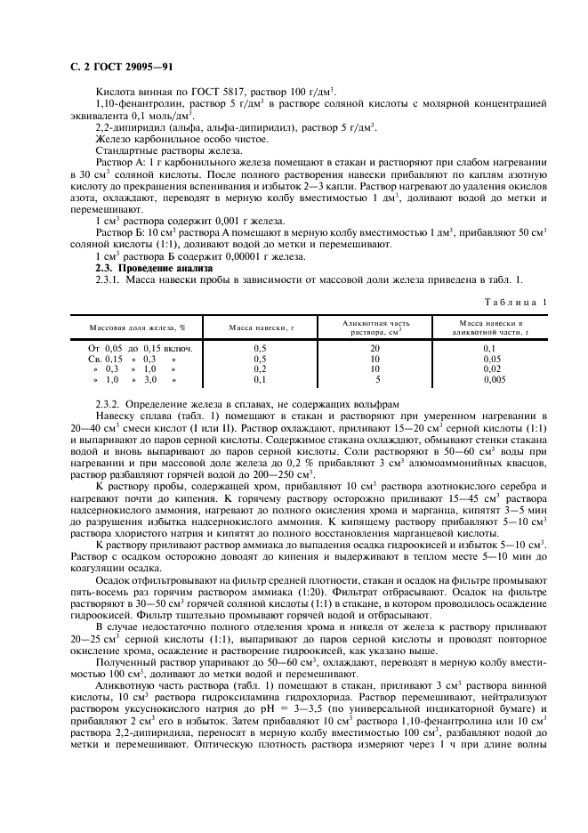ГОСТ 29095-91 Сплавы и порошки жаропрочные, коррозионностойкие, прецизионные на основе никеля. Методы определения железа (фото 3 из 7)