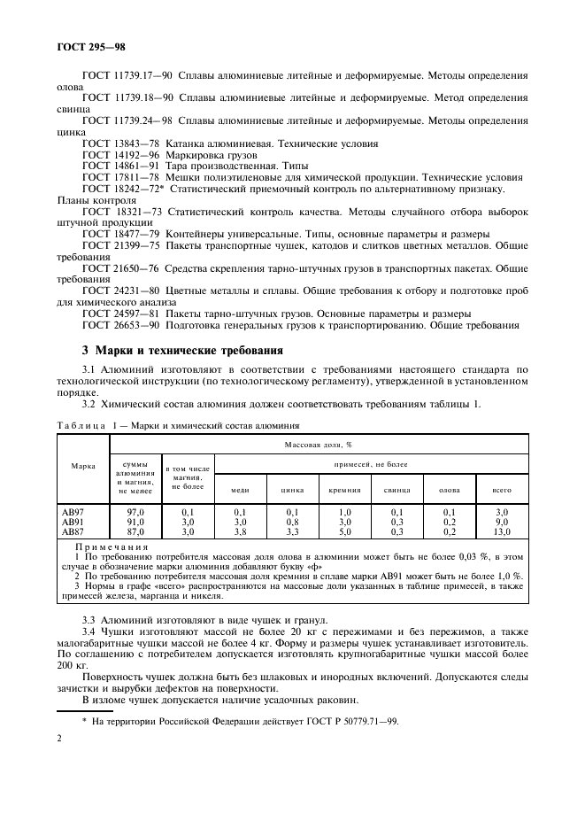 ГОСТ 295-98 Алюминий для раскисления, производства ферросплавов и алюминотермии. Технические условия (фото 5 из 9)