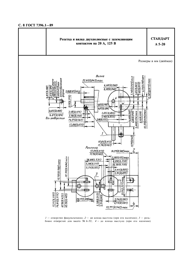 ГОСТ 7396.1-89 Соединители электрические штепсельные бытового и аналогичного назначения. Основные размеры (фото 9 из 33)