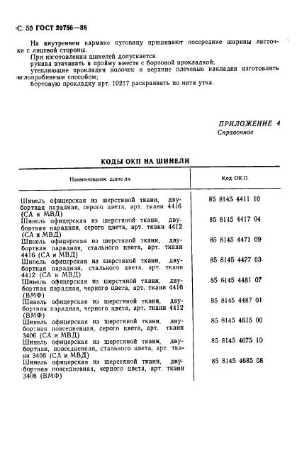 ГОСТ 20756-88 Шинели двубортные для военнослужащих. Технические условия (фото 51 из 53)