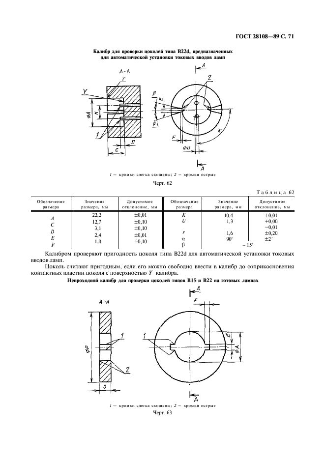ГОСТ 28108-89 Цоколи для источников света. Типы, основные и присоединительные размеры, калибры (фото 72 из 108)