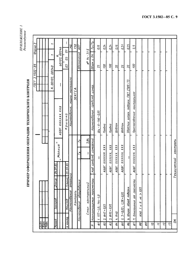 ГОСТ 3.1502-85 Единая система технологической документации. Формы и правила оформления документов на технический контроль (фото 10 из 15)