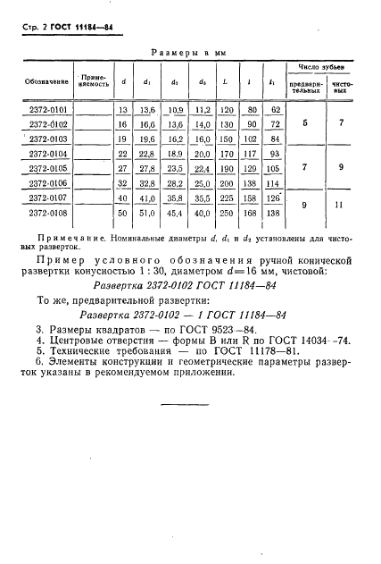 ГОСТ 11184-84 Развертки ручные конические конусностью 1:30 с цилиндрическим хвостовиком. Основные размеры (фото 3 из 6)