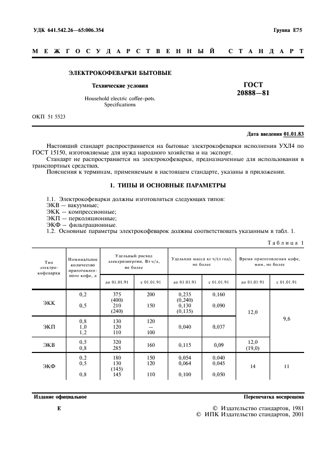 ГОСТ 20888-81 Электрокофеварки бытовые. Технические условия (фото 2 из 11)