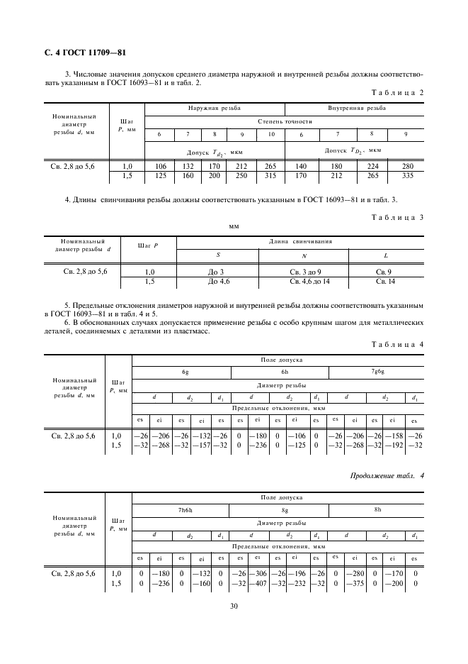 ГОСТ 11709-81 Основные нормы взаимозаменяемости. Резьба метрическая для деталей из пластмасс (фото 4 из 8)