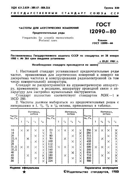 ГОСТ 12090-80 Частоты для акустических измерений. Предпочтительные ряды (фото 2 из 3)