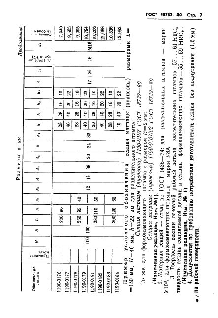 ГОСТ 18732-80 Секции матриц (пуансонов). Конструкция и размеры (фото 10 из 11)
