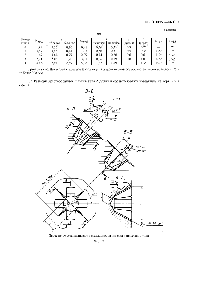 ГОСТ 10753-86 Шлицы крестообразные для винтов и шурупов. Размеры и методы контроля (фото 3 из 6)