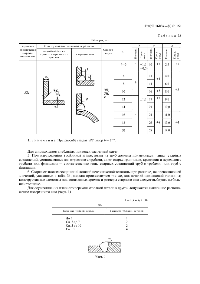 ГОСТ 16037-80 Соединения сварные стальных трубопроводов. Основные типы, конструктивные элементы и размеры (фото 23 из 24)