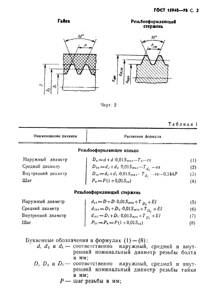 ГОСТ 15948-76 Детали резьбооформляющие для формования метрической резьбы в пластмассовых изделиях. Расчет исполнительных размеров (фото 3 из 8)
