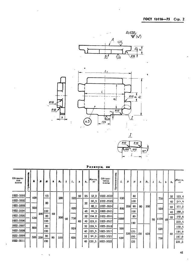 ГОСТ 13116-75 Плиты-заготовки с полками по длине плиты для штампов листовой штамповки. Конструкция и размеры (фото 2 из 3)