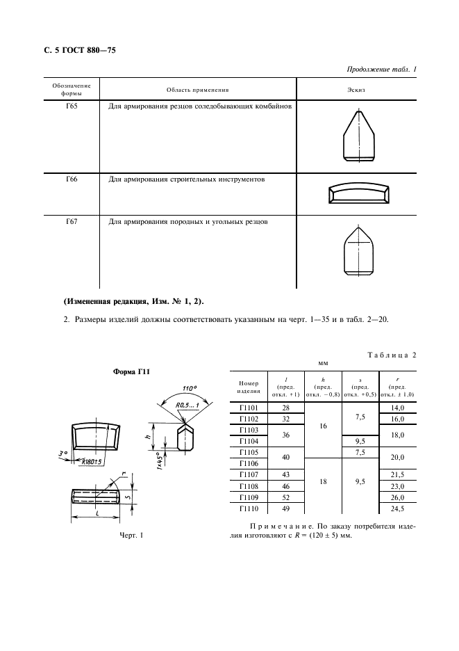 ГОСТ 880-75 Изделия твердосплавные для горного инструмента. Формы и размеры (фото 6 из 28)