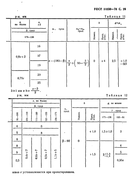 ГОСТ 11533-75 Автоматическая и полуавтоматическая дуговая сварка под флюсом. Соединения сварные под острыми и тупыми углами. Основные типы, конструктивные элементы и размеры (фото 24 из 39)