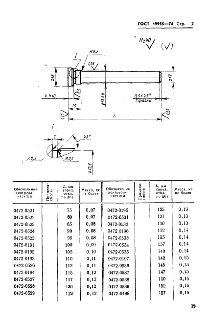 ГОСТ 19955-74 Контртолкатели пресс-форм для выплавляемых моделей. Конструкция и размеры (фото 2 из 3)