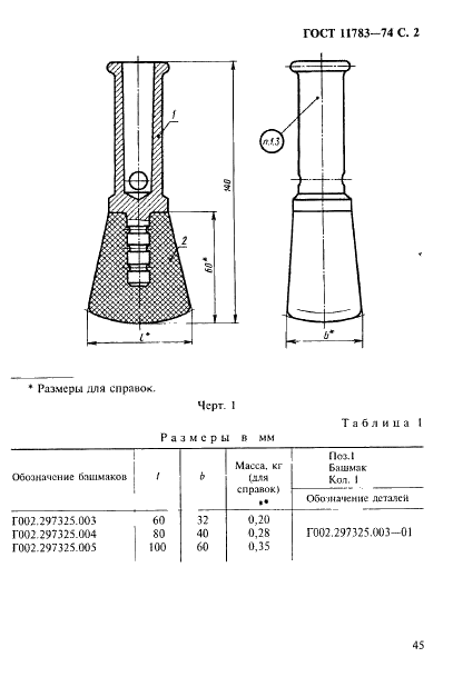 ГОСТ 11783-74 Башмак с резиновым наконечником формовочный. Конструкция (фото 2 из 5)