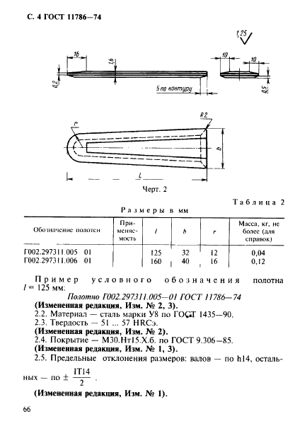 ГОСТ 11786-74 Гладилки узконосые отделочные. Конструкция (фото 4 из 4)
