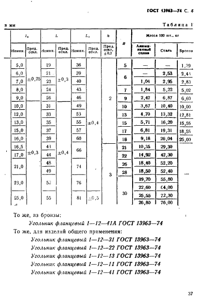 ГОСТ 13963-74 Угольники фланцевые проходные для соединений трубопроводов по наружному конусу. Конструкция и размеры (фото 4 из 8)
