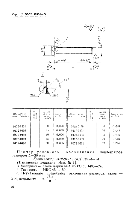 ГОСТ 19954-74 Компенсаторы пресс-форм для выплавляемых моделей. Конструкция и размеры (фото 2 из 3)