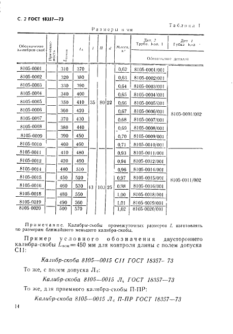 ГОСТ 18357-73 Калибры-скобы двусторонние для длин свыше 300 до 500 мм. Конструкция и размеры (фото 2 из 7)