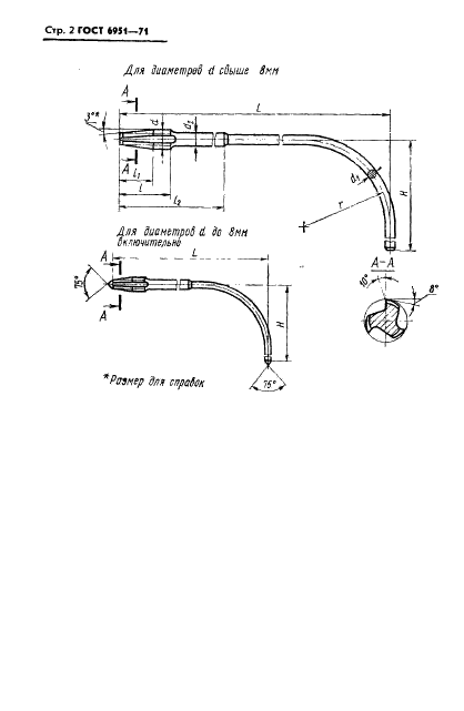 ГОСТ 6951-71 Метчики гаечные с изогнутым хвостовиком. Конструкция и размеры (фото 3 из 11)