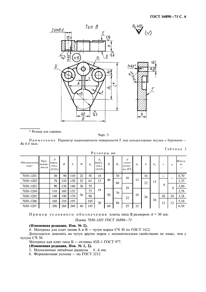 ГОСТ 16890-71 Плиты к скальчатым консольным кондукторам. Конструкция (фото 7 из 8)
