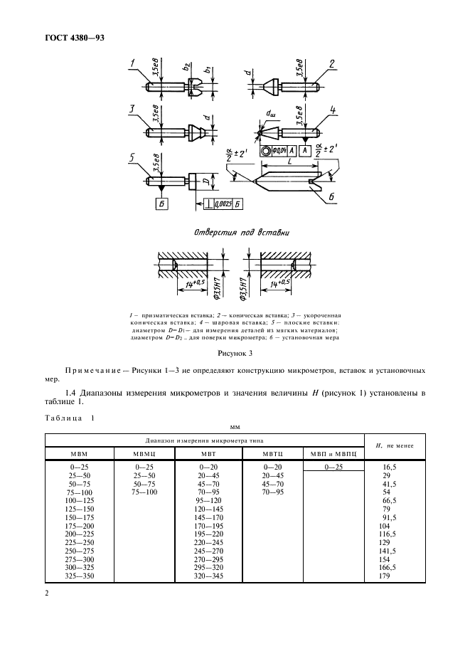 ГОСТ 4380-93 Микрометры со вставками. Технические условия (фото 4 из 16)