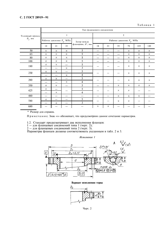 ГОСТ 28919-91 Фланцевые соединения устьевого оборудования. Типы, основные параметры и размеры (фото 3 из 15)