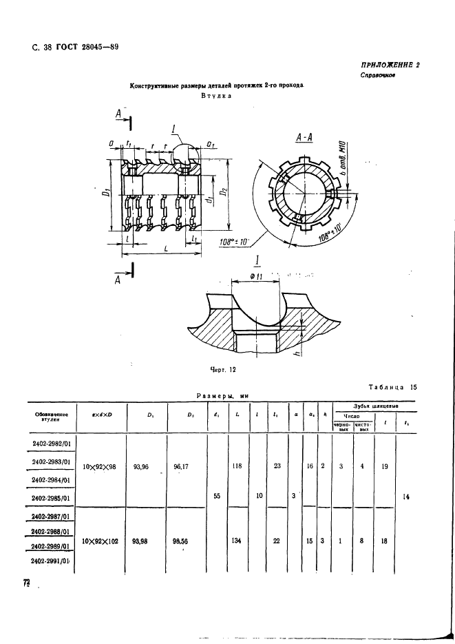 ГОСТ 28045-89 Протяжки сборные для десятишлицевых отверстий с прямобочным профилем с центрированием по внутреннему диаметру комбинированные переменного резания двухпроходные. Конструкция (фото 38 из 53)