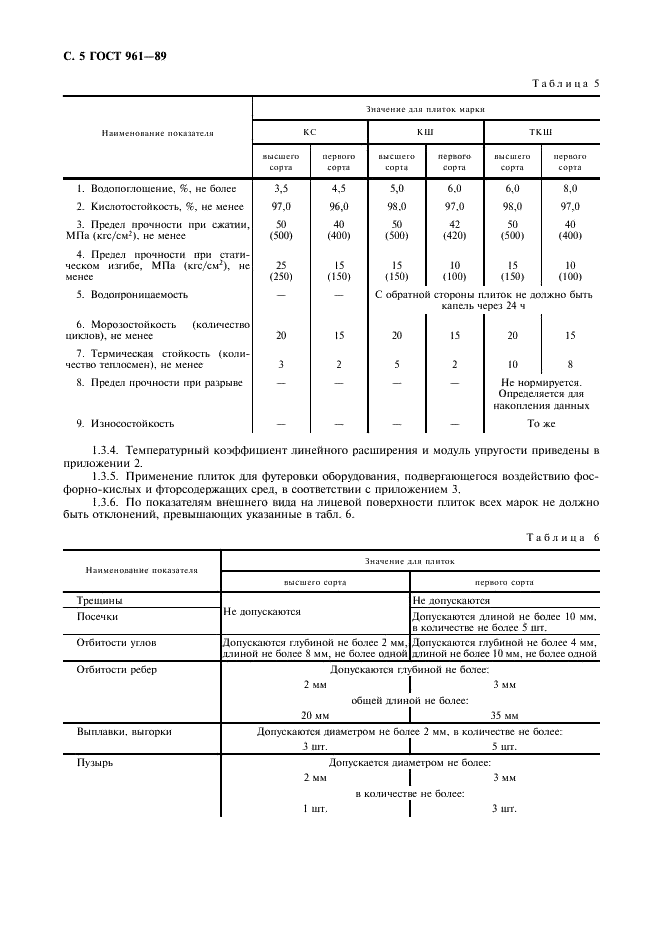 ГОСТ 961-89 Плитки кислотоупорные и термокислотоупорные керамические. Технические условия (фото 6 из 12)