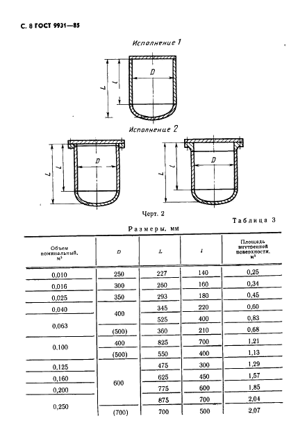 ГОСТ 9931-85 Корпусы цилиндрические стальных сварных сосудов и аппаратов. Типы, основные параметры и размеры (фото 9 из 23)