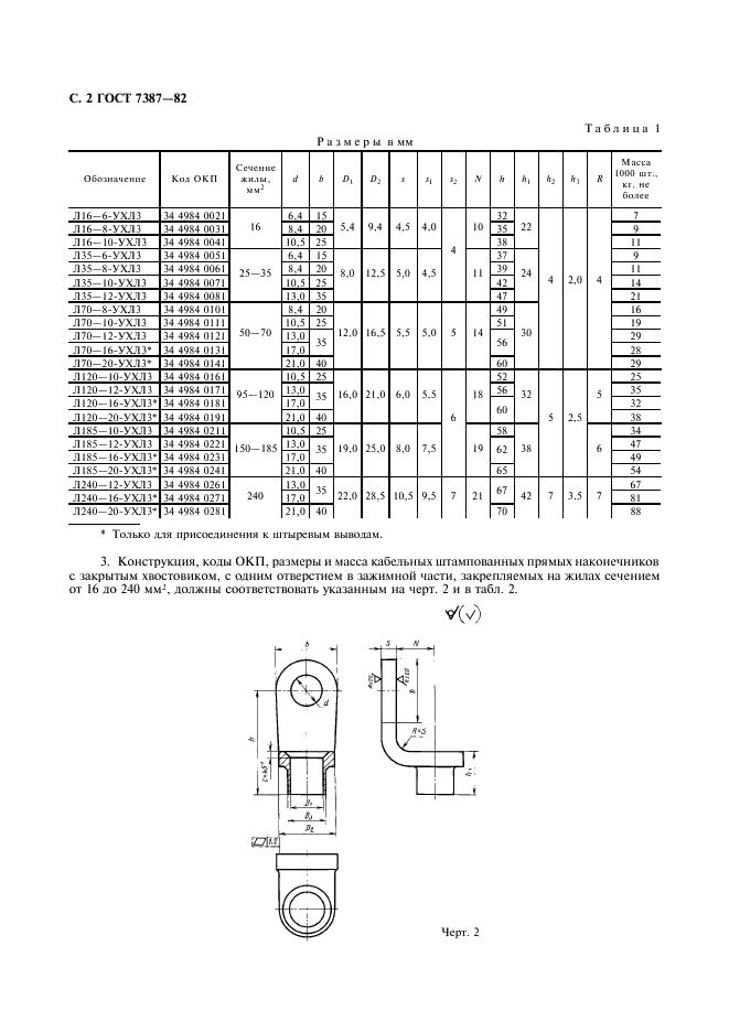 ГОСТ 7387-82 Наконечники кабельные из алюминиевого сплава для оконцевания алюминиевых жил проводов и кабелей сваркой. Конструкция и размеры (фото 3 из 22)