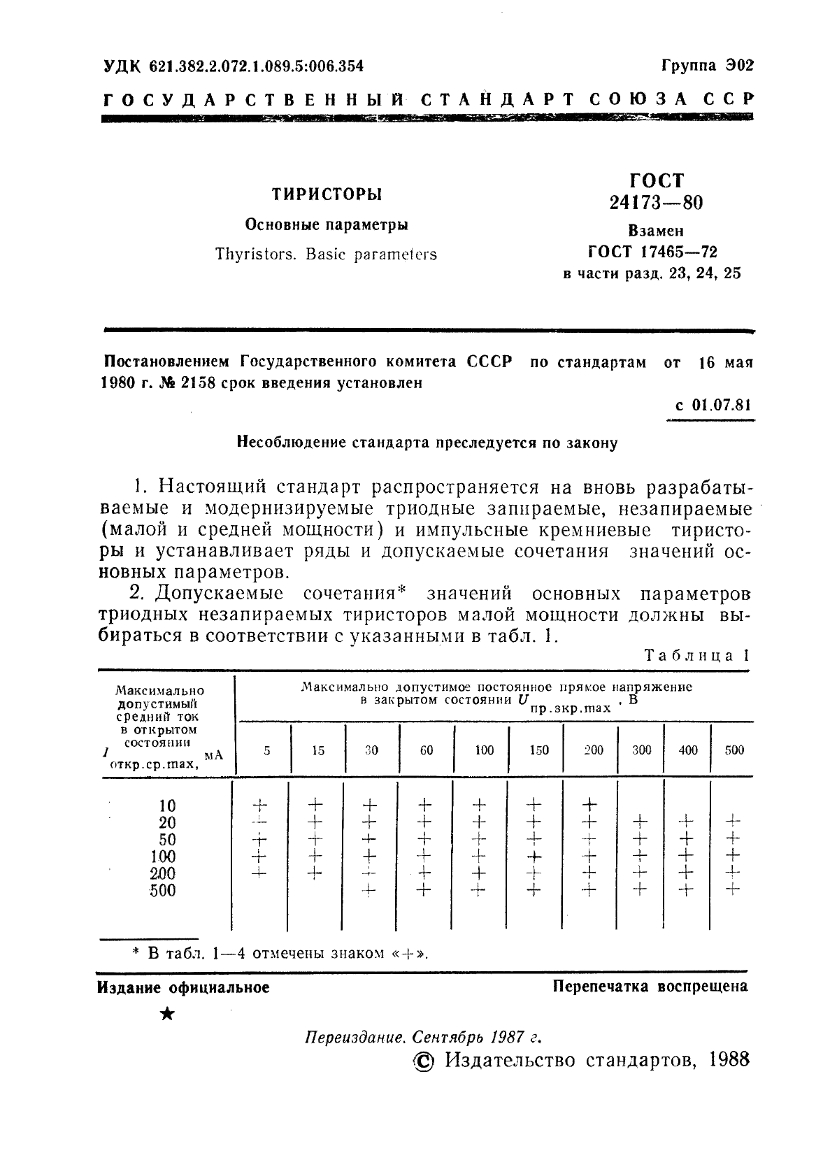 ГОСТ 24173-80 Тиристоры. Основные параметры (фото 2 из 4)