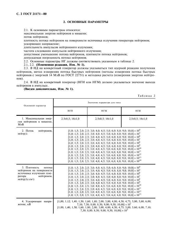 ГОСТ 21171-80 Генераторы нейтронов. Типы и параметры (фото 3 из 7)