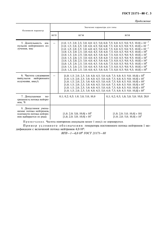 ГОСТ 21171-80 Генераторы нейтронов. Типы и параметры (фото 4 из 7)