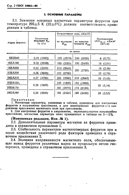 ГОСТ 24063-80 Ферриты магнитотвердые. Марки и основные параметры (фото 3 из 14)