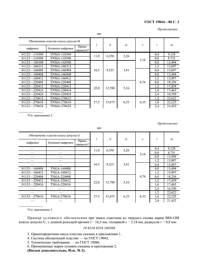 ГОСТ 19044-80 Пластины режущие сменные многогранные твердосплавные трехгранной формы с отверстием. Конструкция и размеры (фото 3 из 7)
