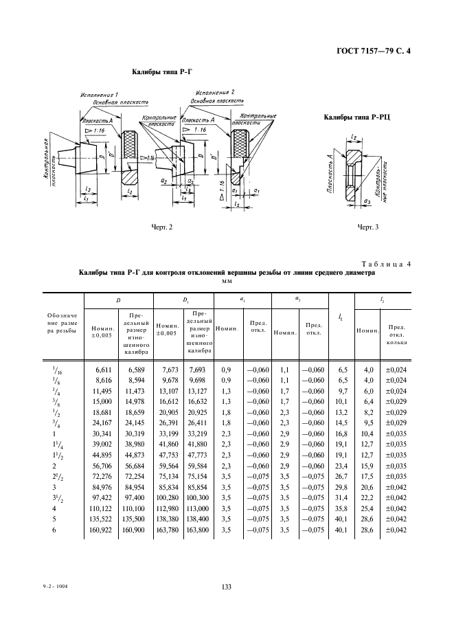 ГОСТ 7157-79 Калибры для трубной конической резьбы. Типы. Основные размеры и допуски (фото 4 из 12)