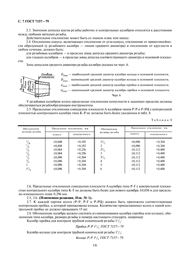ГОСТ 7157-79 Калибры для трубной конической резьбы. Типы. Основные размеры и допуски (фото 7 из 12)