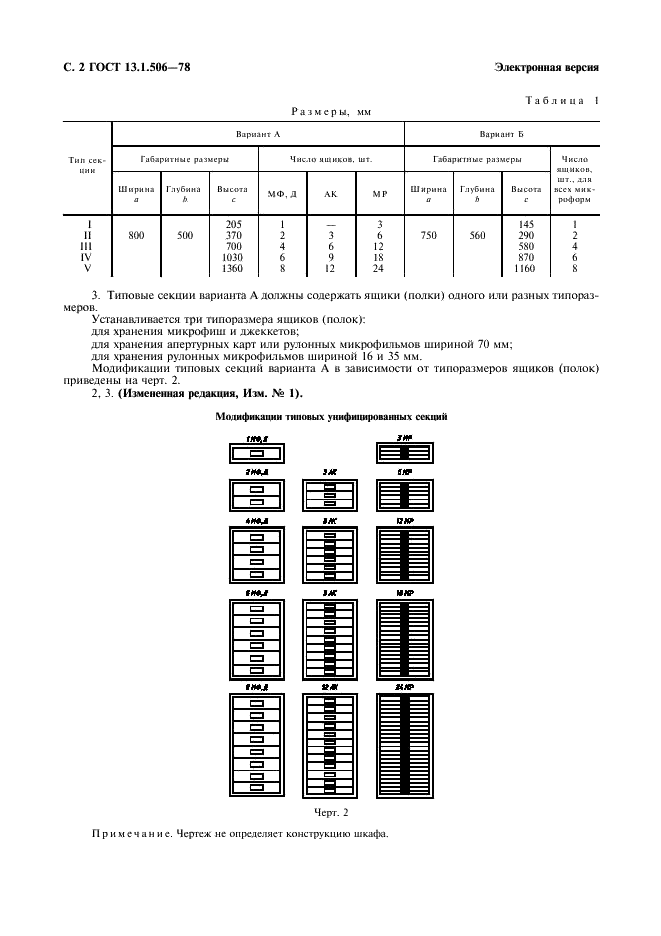 ГОСТ 13.1.506-78 Репрография. Микрография. Шкафы для хранения микроформ. Основные размеры и технические требования (фото 3 из 6)