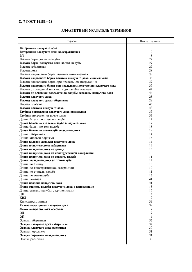 ГОСТ 14181-78 Доки плавучие. Термины, определения и буквенные обозначения главных и характерных размерений (фото 8 из 16)