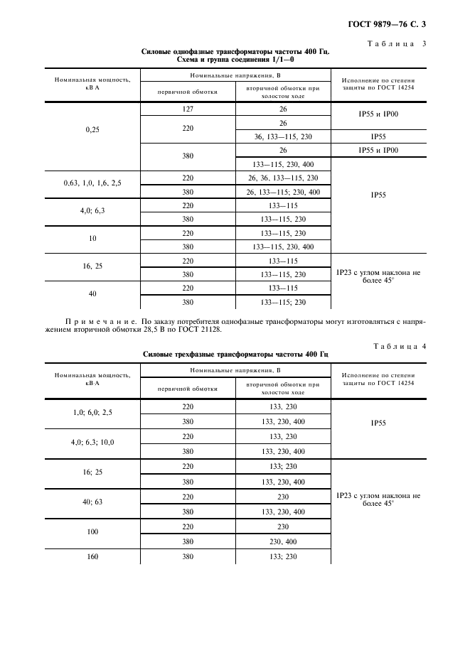 ГОСТ 9879-76 Трансформаторы силовые судовые. Основные параметры (фото 4 из 7)