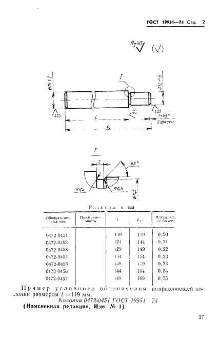 ГОСТ 19951-74 Колонки направляющие пресс-форм для выплавляемых моделей. Конструкция и размеры (фото 2 из 3)