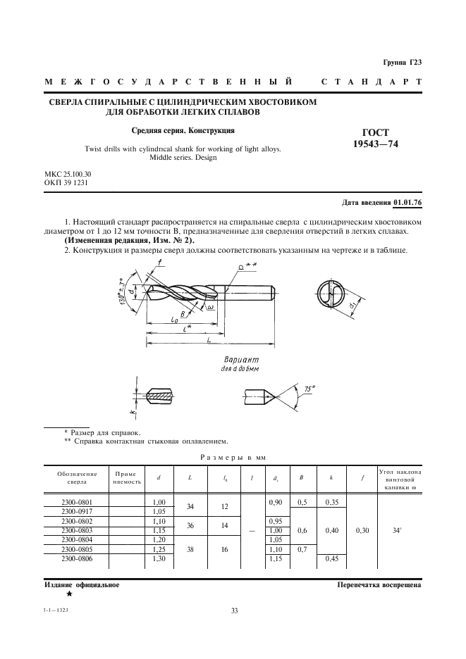 ГОСТ 19543-74 Сверла спиральные с цилиндрическим хвостовиком для обработки легких сплавов. Средняя серия. Конструкция (фото 1 из 8)
