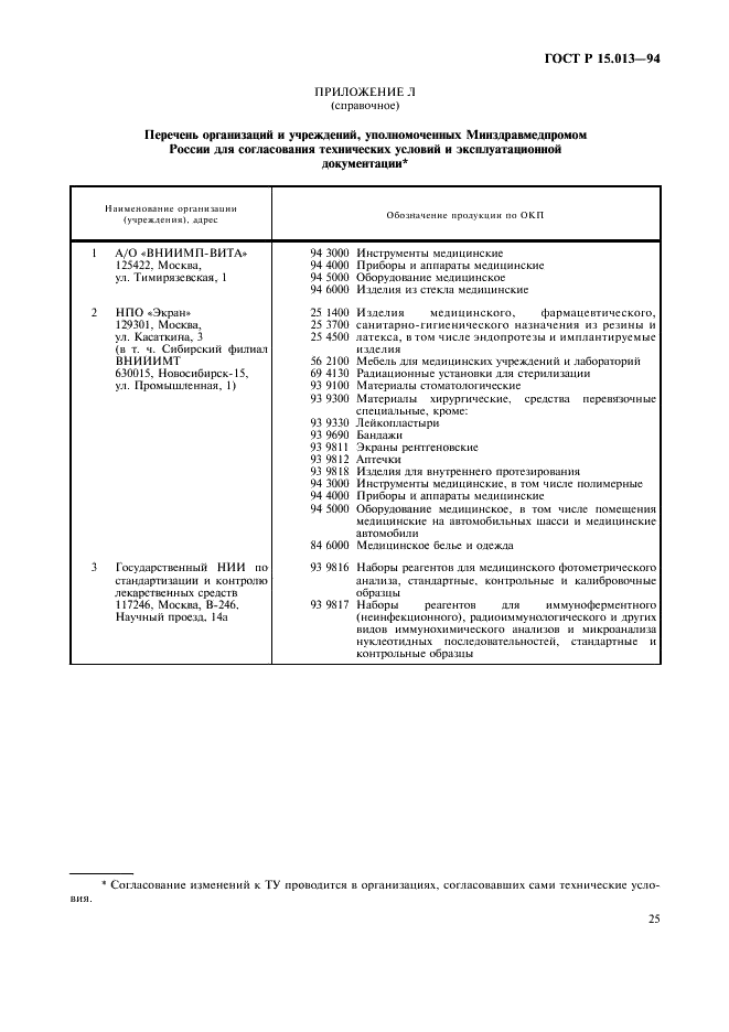 ГОСТ Р 15.013-94 Система разработки и постановки продукции на производство. Медицинские изделия (фото 27 из 28)