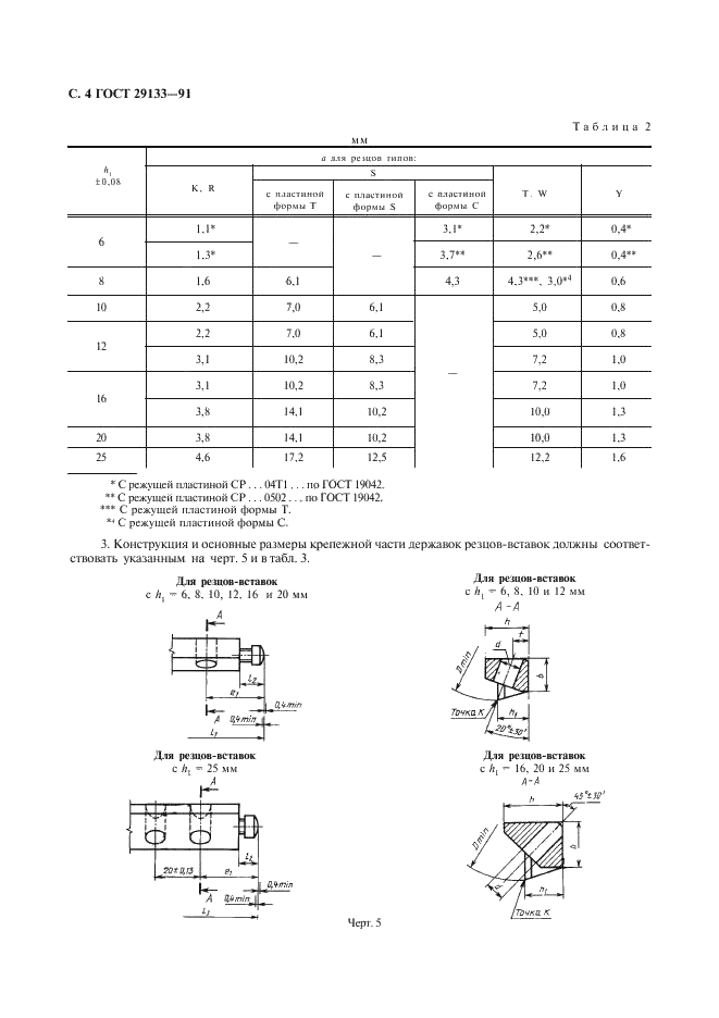 ГОСТ 29133-91 Резцы-вставки регулируемые типа А со сменными многогранными пластинами. Типы и размеры (фото 5 из 7)