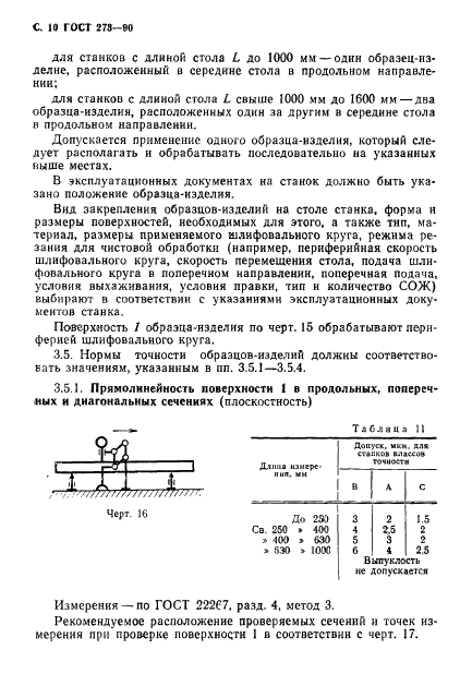 ГОСТ 273-90 Станки плоскошлифовальные с крестовым столом и горизонтальным шпинделем. Основные размеры. Нормы точности и жесткости (фото 11 из 19)