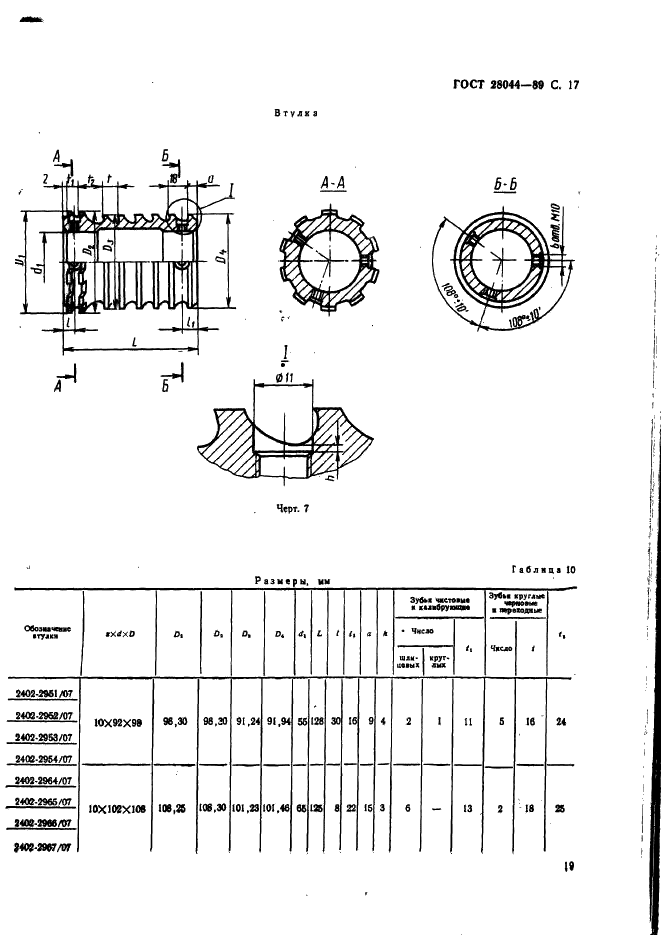 ГОСТ 28044-89 Протяжки сборные для десятишлицевых отверстий с прямобочным профилем с центрированием по внутреннему диаметру комбинированные переменного резания. Конструкция (фото 20 из 35)