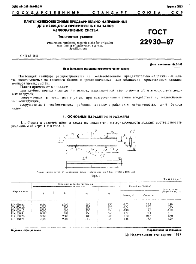 ГОСТ 22930-87 Плиты железобетонные предварительно напряженные для облицовки оросительных каналов мелиоративных систем. Технические условия (фото 3 из 16)