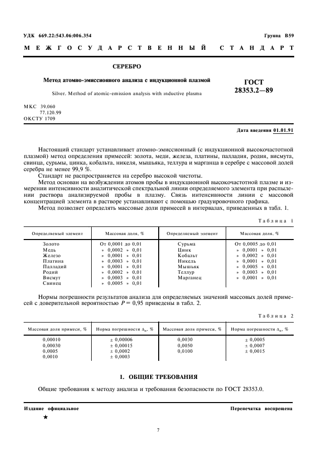 ГОСТ 28353.2-89 Серебро. Метод атомно-эмиссионного анализа с индукционной плазмой (фото 1 из 6)