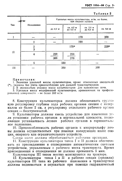 ГОСТ 1114-84 Культиваторы пропашные. Типы и основные параметры (фото 7 из 12)